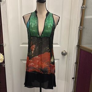 Espaco Fashion Party 100 % silk beach cover up mini dress, XS